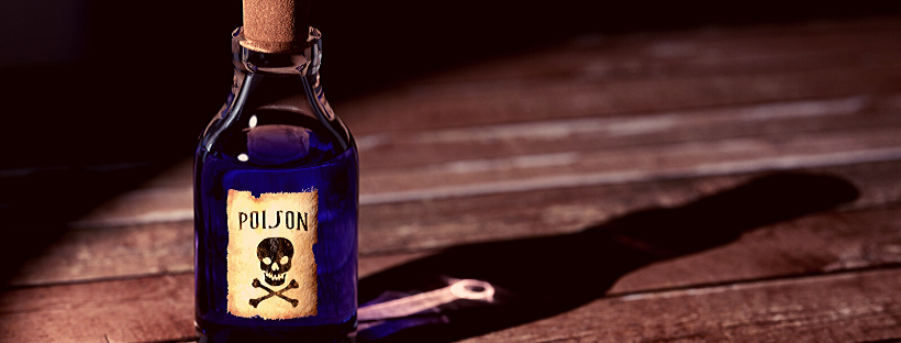 a bottle of poison sits alone
